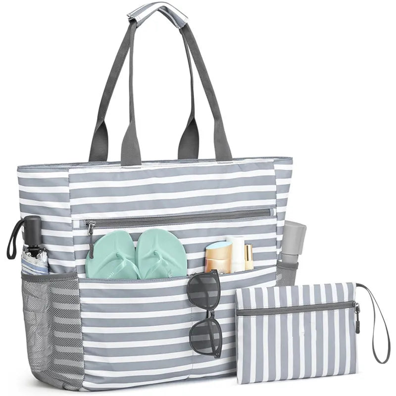 1pcs Beach Tote Bag Waterproof Foldable Large Capacity Lightweight Portable Travel Storage Bag for Outdoor Swimming Vacation