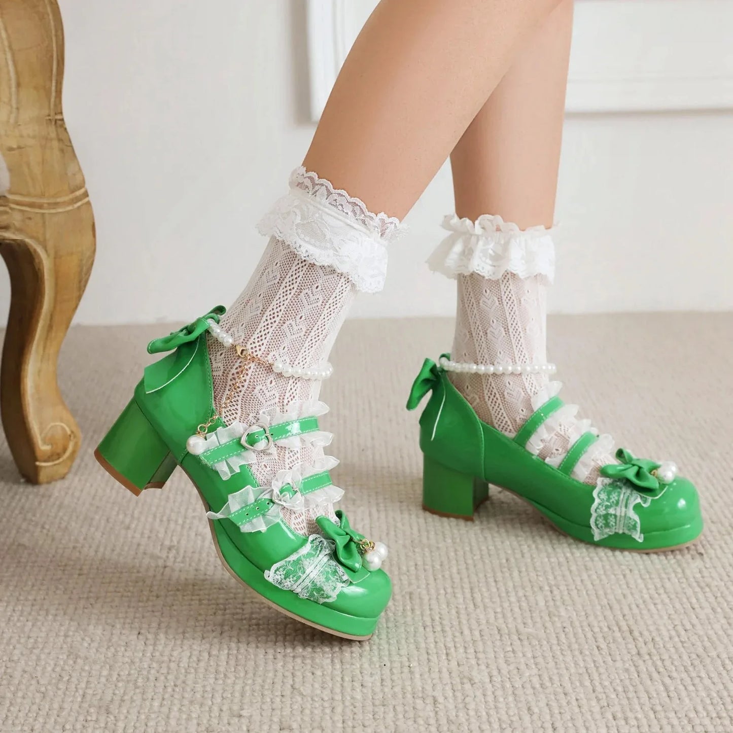 Cross Strap Women High Heels Mary Jane Pumps Party Wedding Cosplay White Pink Black Strawberry Bow Princess 2025 Lolita Shoes