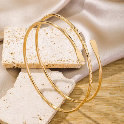FTCY 8 Pcs Arm Cuff Bracelet for Women Gold Color Adjustable Layered Coil Swirl Armlet Bangles Jewelry Set for OutSide