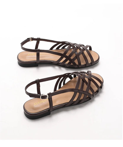 Women Roman Gladiator Flat Sandals Summer Soft Bottom Open Toe Narrow Band Weave Casual Shoes Plus Size Sandalias босоножки