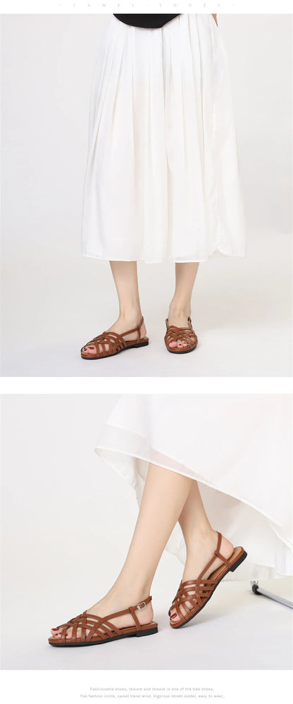 Women Roman Gladiator Flat Sandals Summer Soft Bottom Open Toe Narrow Band Weave Casual Shoes Plus Size Sandalias босоножки