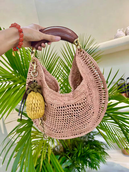 Cross border summer seaside vacation style retro wrist pure handmade colorful grass woven armpit bag hobo handbag