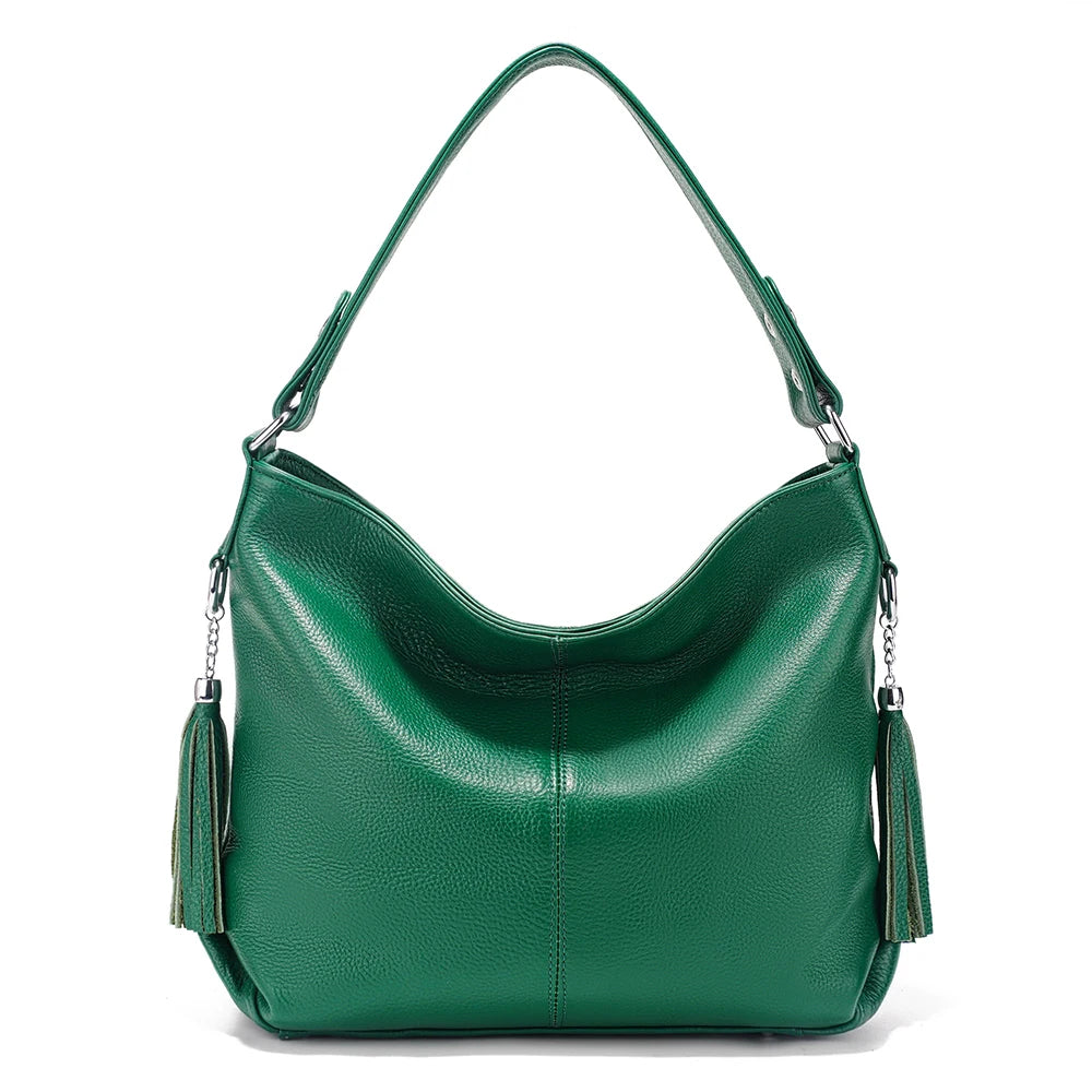 Zency 2026 New Fashion Soft Real Genuine Leather Tassel Women Handbag Elegant Ladies Hobo Shoulder Bag Messenger Purse Satchel