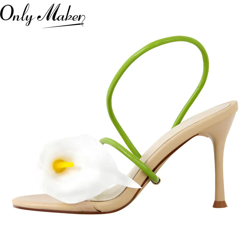 Onlymaker Women Open Toe Elegant Calla Lily Flower Sandals Wedding Heels Dressy Slingback Kitten Heel Summer Strappy Sandals