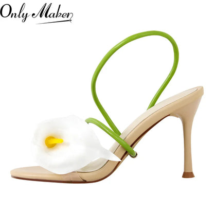 Onlymaker Women Open Toe Elegant Calla Lily Flower Sandals Wedding Heels Dressy Slingback Kitten Heel Summer Strappy Sandals