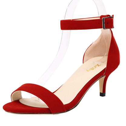 Women Sandals Summer Sexy 5cm Peed Toes Low Heel Ankle Strap High Heels Sandal Ladies Party Dress Red Wedding Shoes Plus Size