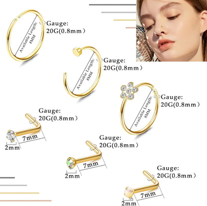 Bobisty Nose Ring Stainless Steel Nose Piercing Stud Septum Rings Lip Rings for Women Men