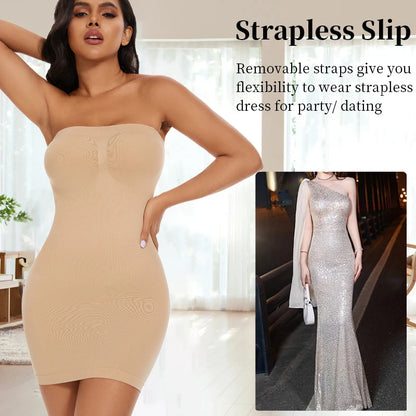Seam-free Slips For Women Off Shoulder Under Dress Shapewear Dresses Tummy Control Skirt Body Shaping Smoother