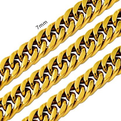 LUXUSTEEL 7MM Punk Stainless Steel Cuban Curb Link Chain For Women Men Gold Color Necklace Hip Hop Miami Male Jewelry Wholesale