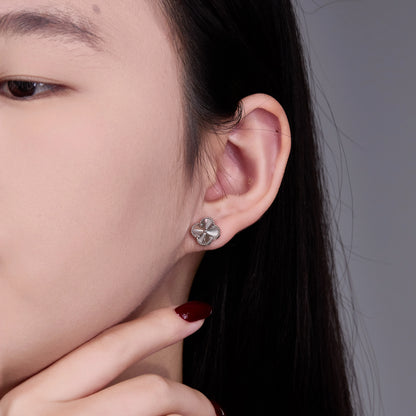 S925 Sterling Silver Ancient Chinese Four Petal Flower Stud Earrings Wholesale Vintage Radial Texture Jewelry For Women