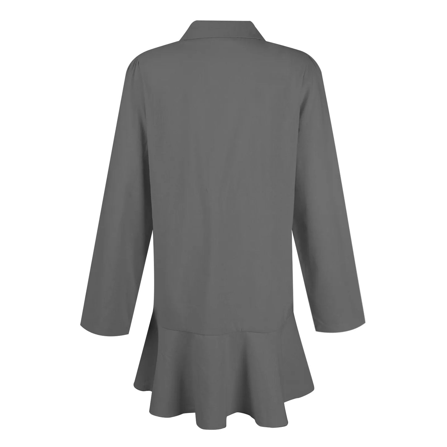 Women Loose Dresses Fashion Casual Half Open Shirt Hem Ruffle Classic Solid Dresses Daily Commute Date Simple Long Sleeve Dress