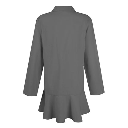 Women Loose Dresses Fashion Casual Half Open Shirt Hem Ruffle Classic Solid Dresses Daily Commute Date Simple Long Sleeve Dress