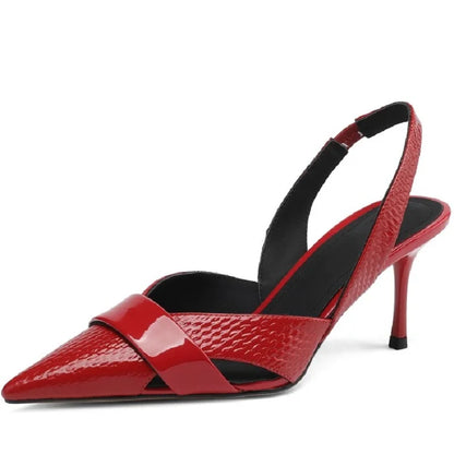 【JOCHEBED HU】Brand Genuine Leather Pointed Toe Slingback Kitten Heel Sandals Women Stiletto High Heels Summer Designer Party
