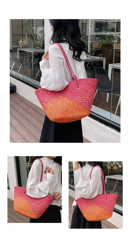 Casual Large Capacity Tote Designer Wicker Woven Women Handbags Summer Beach Bali Straw Bag Lady Travel Big Basket Purse