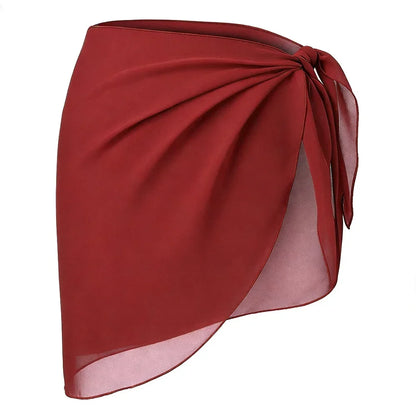 Summer Women Short Solid Sarong Swimsuit Coverups Beach Bikini Wrap Sheer Short Skirt Chiffon Skirt Scarf Swimwear Cover-ups