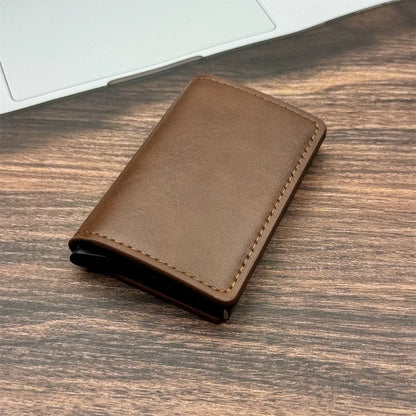Men and women  Minimalist RFID Blocking Wallet-Automatic Pop-up Metal Credit Card Holder,Zipper Coin Purse Business Card Wallet
