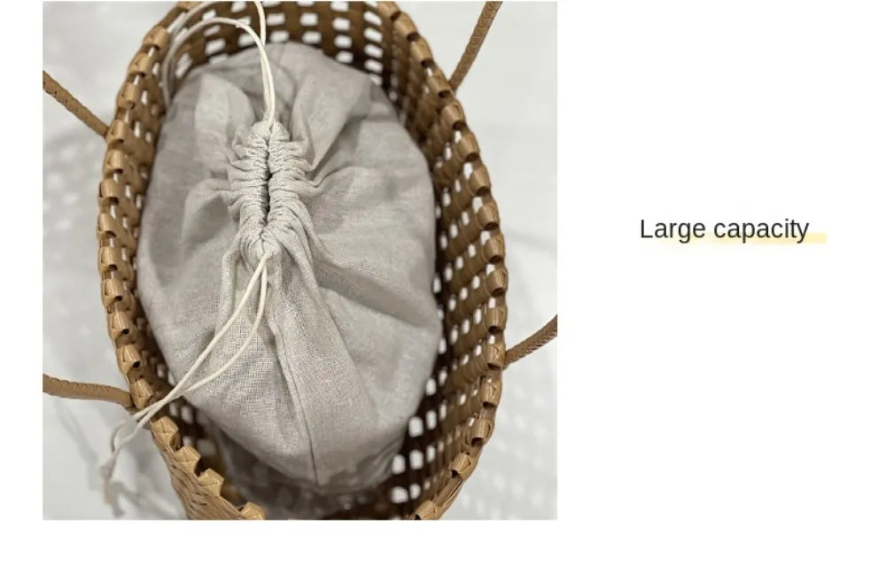 Plastic Hollow Weave Bag Countryside Style Large Capacity Beach Tote Bag Bohemian Style Bucket Bag Woman PVC Handbag Girls