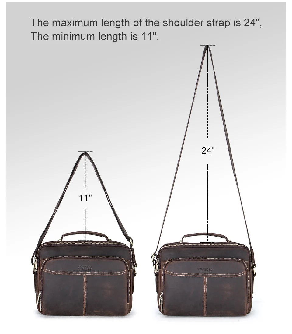 CONTACT'S Crazy Horse Leather Men Messenger Bag Vintage Man Crossbody Bag Handbags Large Capacity Male Shoulder Bags Bolsos