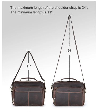 CONTACT'S Crazy Horse Leather Men Messenger Bag Vintage Man Crossbody Bag Handbags Large Capacity Male Shoulder Bags Bolsos