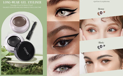 Portable Gel Eyeliner Black and Brown, Water Proof Smudge Proof Eyeliner Cream, Quick Drying Last for All Day Long Brow Eyeliner