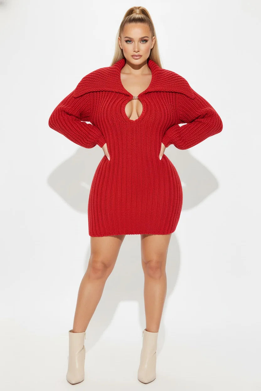 2025 New High Collar Elegant Commuter Big Collar Slim Fit Elastic Lantern Sleeve Woolen Dress