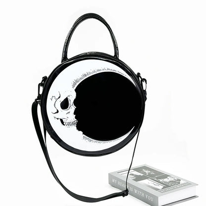 Girls Punk Dark Gothic Novel Shoulder Bag Skull Crossbody Bag, Moon Messenger Bag, Round Bag