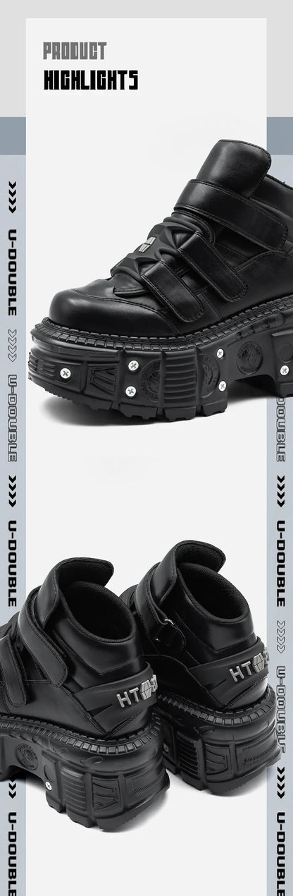 2026 New Punk Style Women Shoes Lace-up Heel Height 6CM Platform Shoes Woman Metal Decor Woman Sneakers Gothic Ankle Rock Boots