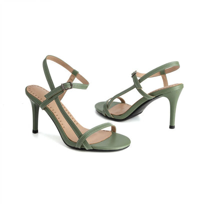 Peep Toe Ankle Strap Heeled Sandals for Women Open Toe Thin Heel Shoes Green Nude Red Silver White Black Plus Size 33-54 H1689