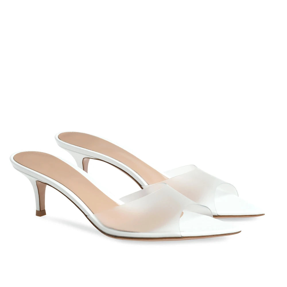 PVC Clear Open Toe Designer Kitten Heels For Ladies Mules Shoes Slippers Transparency