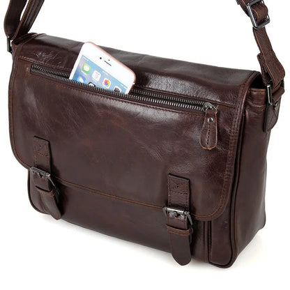 Fashion High Class Oil-Waxed Genuine Leather Shoulder Bag men Leather Messenger Bag Male Crossbody Bag Sling Leisure Bag Satchel