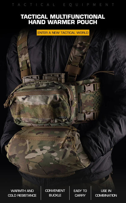 Outdoor DropPouch Muff Hand Warmer Pouch, Stowable Fanny Pack for Winter Airsoft Hunting Gear Camping Hiking Football Fishing