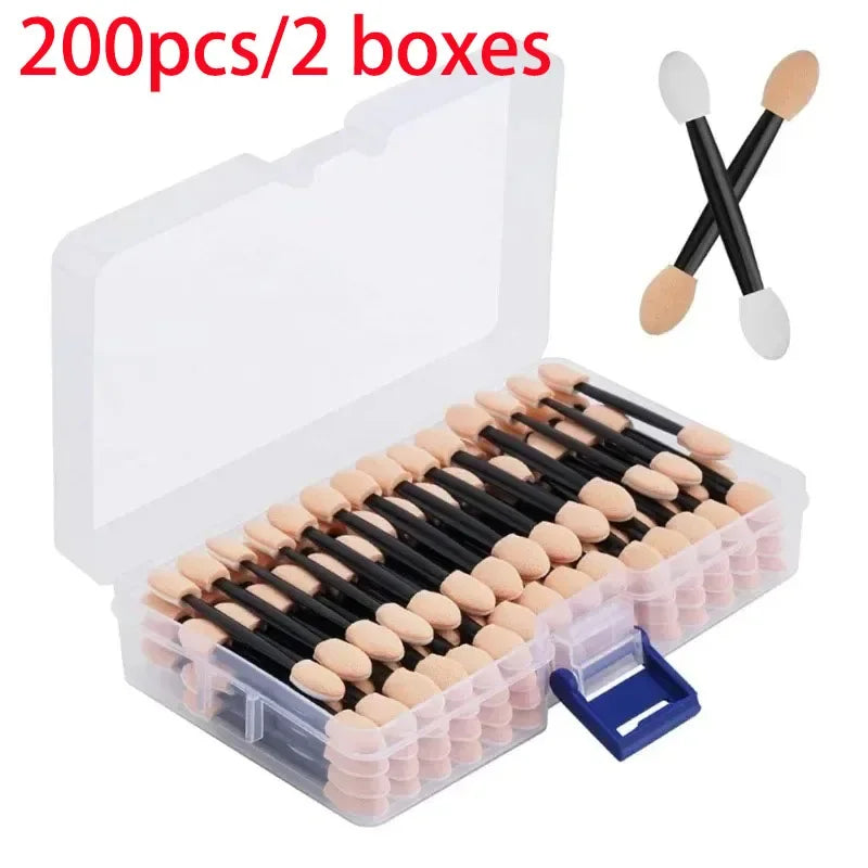 Wholesale 50/100/200pcs length factory eyeshadow sponge  eyeshadow disposable double-sided container brush applicators including