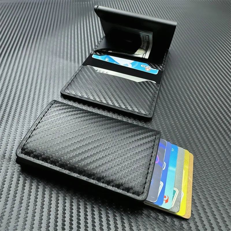 Men and women  Minimalist RFID Blocking Wallet-Automatic Pop-up Metal Credit Card Holder,Zipper Coin Purse Business Card Wallet