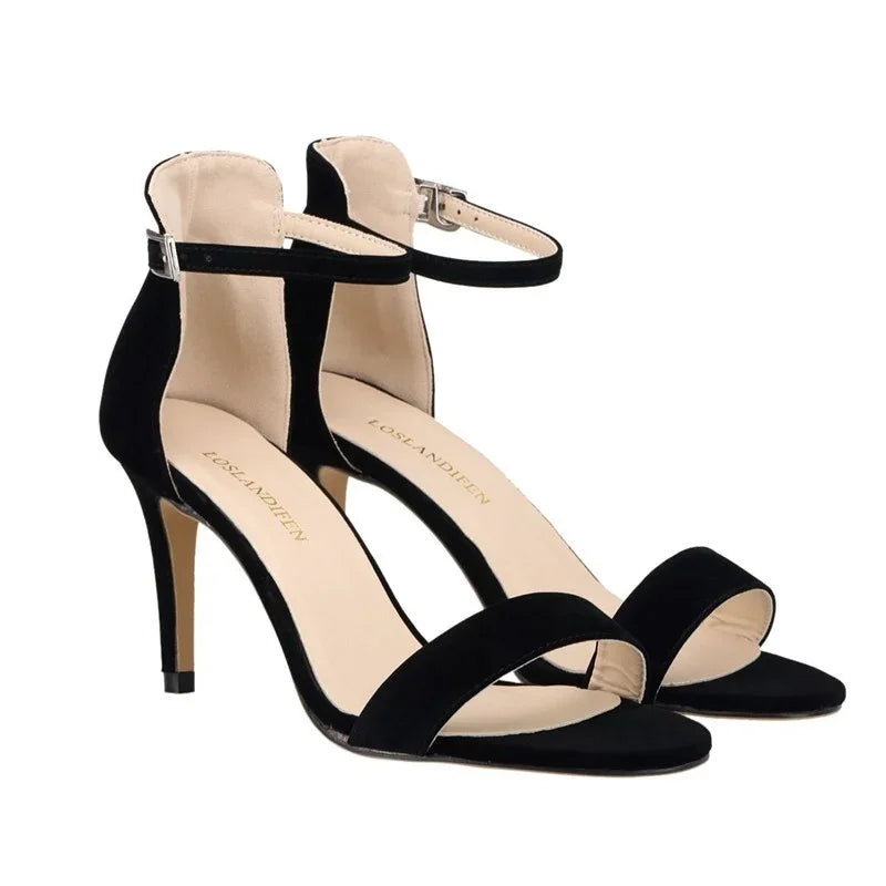2026 New Women Sexy Pumps Sandals Summer 9cm Thin Heel Open Toe Ankle Strap High Heels Ladies Stilettos Party Red Wedding Shoes