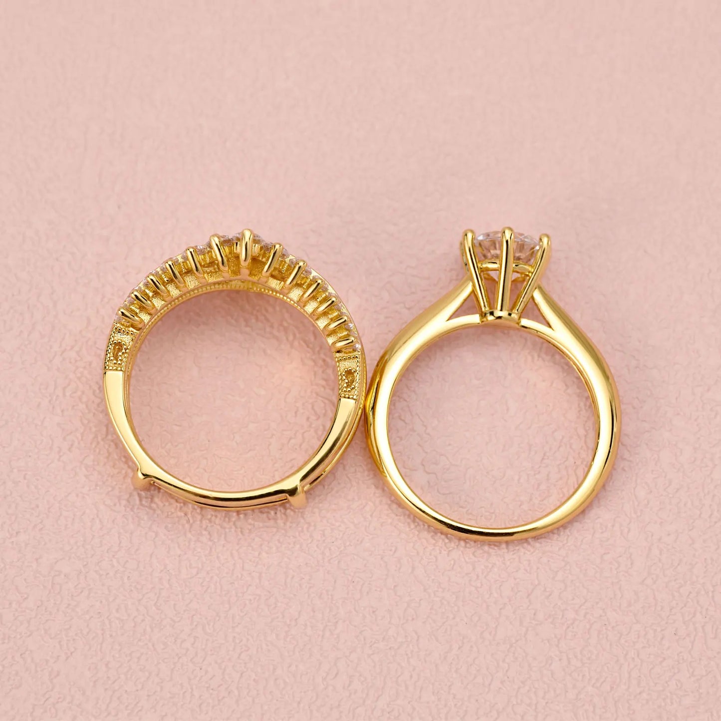 Newshe 14k Yellow Gold Plated Bridal Ring Set for Women 2Ct Round Cut AAAAA Zircon Wedding Engagement Anniversary Band BR1167_Y