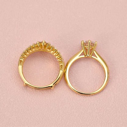 Newshe 14k Yellow Gold Plated Bridal Ring Set for Women 2Ct Round Cut AAAAA Zircon Wedding Engagement Anniversary Band BR1167_Y