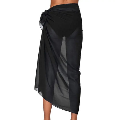 Summer Women Short Solid Sarong Swimsuit Coverups Beach Bikini Wrap Sheer Short Skirt Chiffon Skirt Scarf Swimwear Cover-ups
