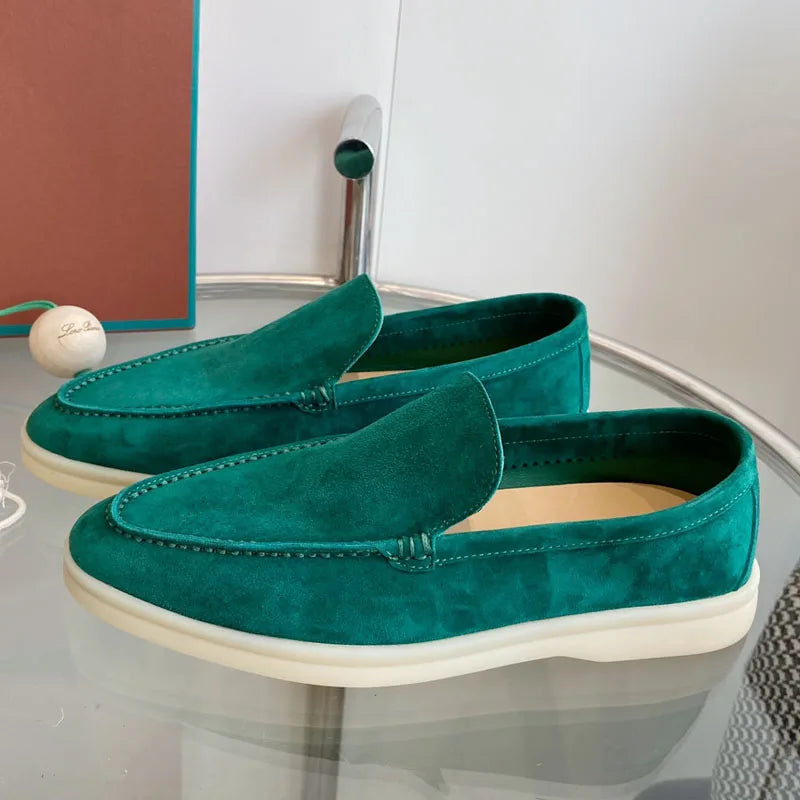 High Quality Men's walking driving shoes Unisex All genuine leather loafer Sheepskin suede Flat casual women's shoes large size