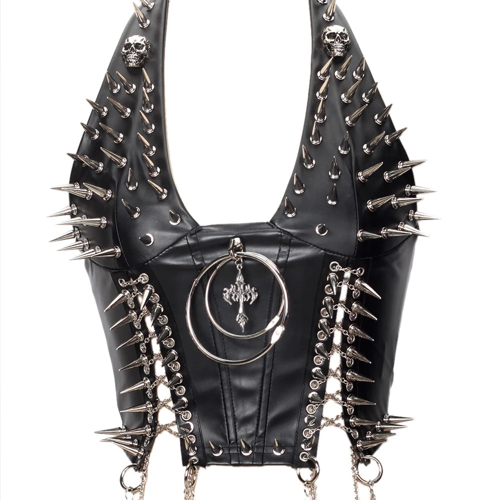 Goth Top Y2K Clothes Women's Tanks Emo Clothing Gothic Boho Tops with Spikes Punk Rock Teens Festival Spiked Bra Grunge T shirt
