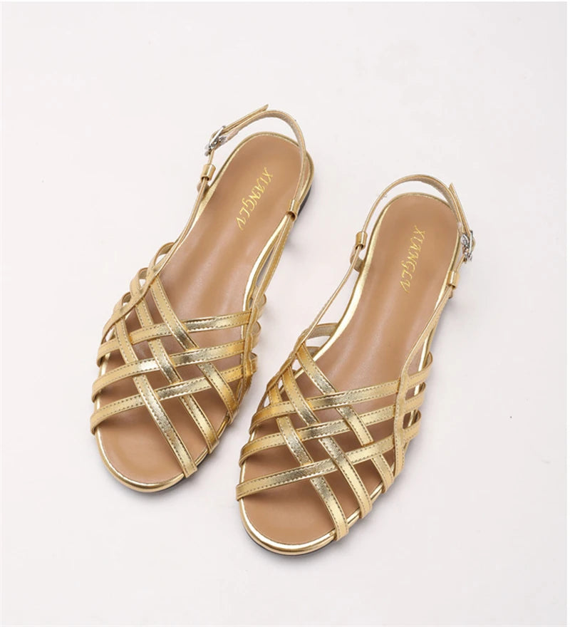 Women Roman Gladiator Flat Sandals Summer Soft Bottom Open Toe Narrow Band Weave Casual Shoes Plus Size Sandalias босоножки