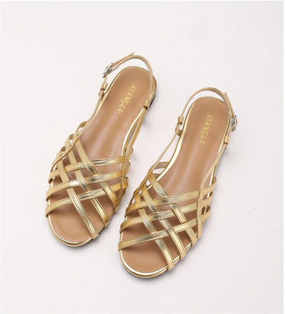 Women Roman Gladiator Flat Sandals Summer Soft Bottom Open Toe Narrow Band Weave Casual Shoes Plus Size Sandalias босоножки