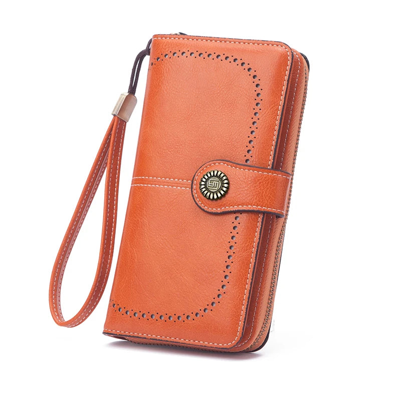Vintage Large Capacity Women's Purse, Monochromatic, Multi-card, Long Wallet, Multi-function Zipper Strap, Wrist Strap, New