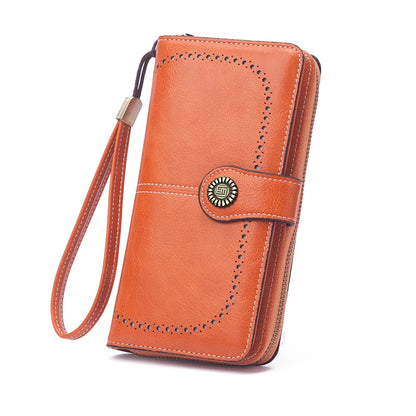 Vintage Large Capacity Women's Purse, Monochromatic, Multi-card, Long Wallet, Multi-function Zipper Strap, Wrist Strap, New