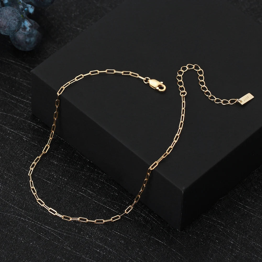Rinntin Italian Sparkle Mirror Link Chain Anklet Women's 925 Silver Summer Foot Chain Bracelet Fashion Ankle Straps Jewelry SA29