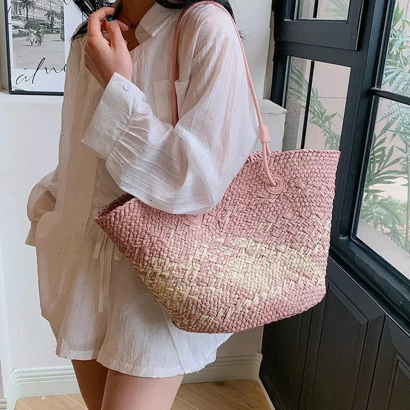Casual Large Capacity Tote Designer Wicker Woven Women Handbags Summer Beach Bali Straw Bag Lady Travel Big Basket Purse