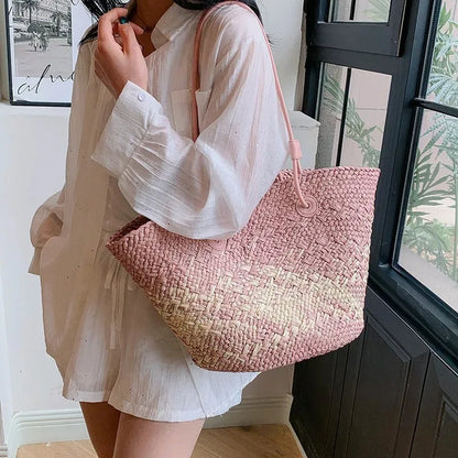 Casual Large Capacity Tote Designer Wicker Woven Women Handbags Summer Beach Bali Straw Bag Lady Travel Big Basket Purse