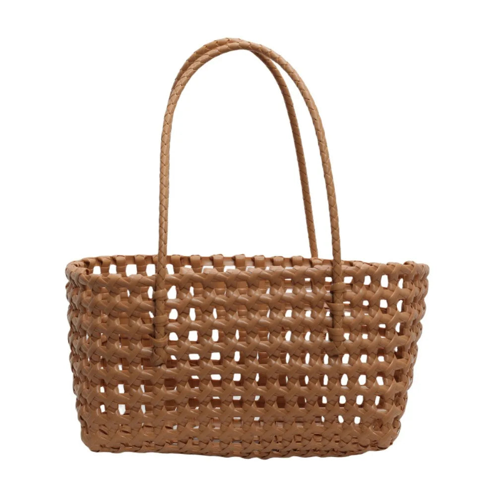 Plastic Hollow Weave Bag Countryside Style Large Capacity Beach Tote Bag Bohemian Style Bucket Bag Woman PVC Handbag Girls