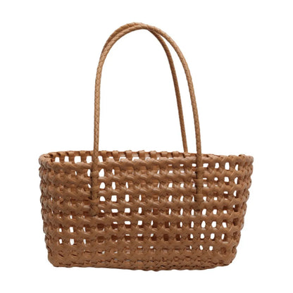 Plastic Hollow Weave Bag Countryside Style Large Capacity Beach Tote Bag Bohemian Style Bucket Bag Woman PVC Handbag Girls