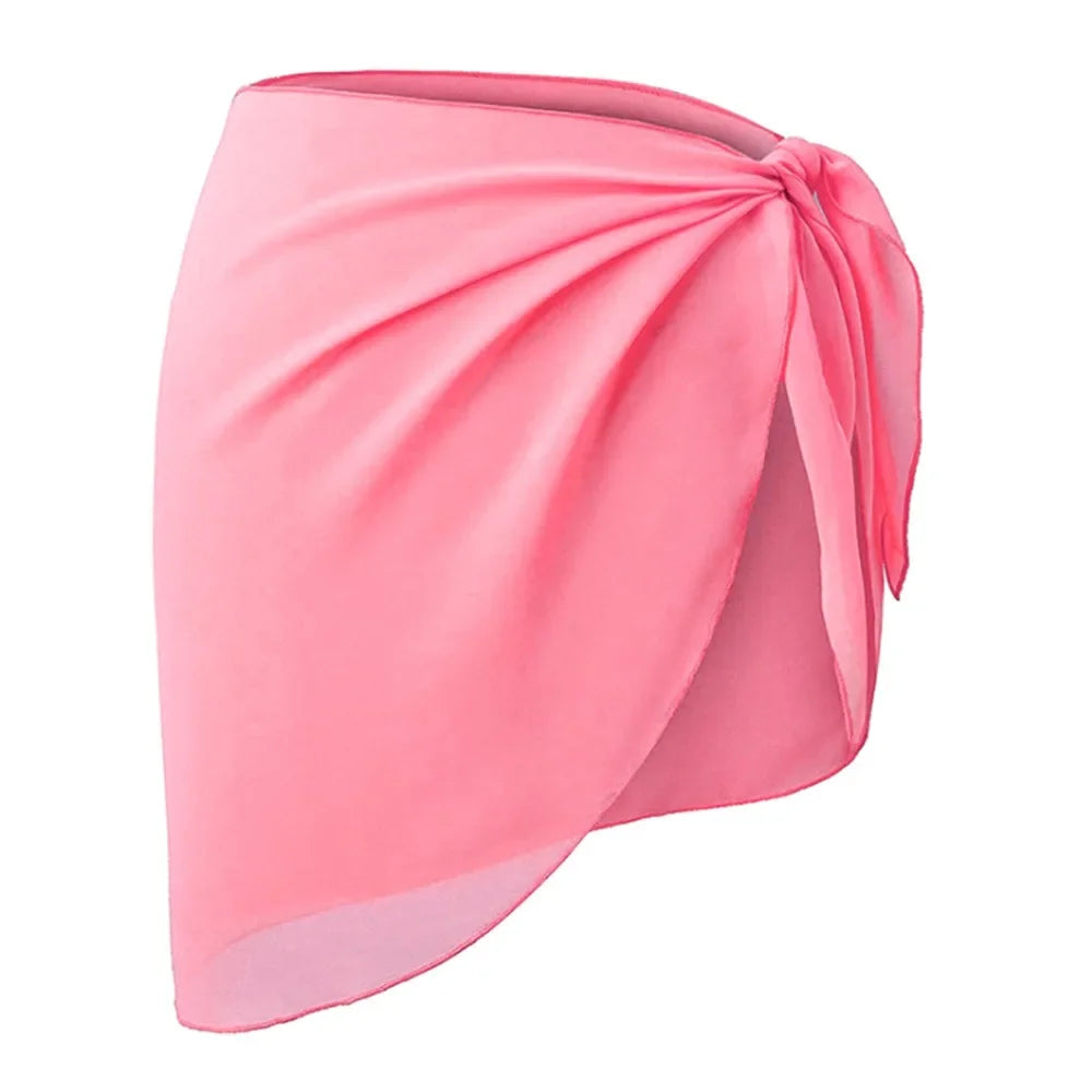 Summer Women Short Solid Sarong Swimsuit Coverups Beach Bikini Wrap Sheer Short Skirt Chiffon Skirt Scarf Swimwear Cover-ups