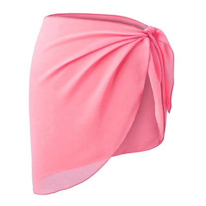 Summer Women Short Solid Sarong Swimsuit Coverups Beach Bikini Wrap Sheer Short Skirt Chiffon Skirt Scarf Swimwear Cover-ups